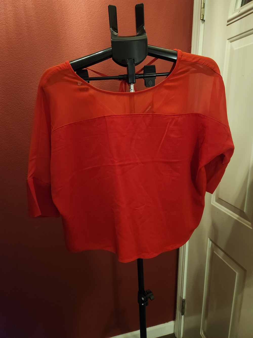 Express Red Sheer Yoke Boxy Blouse